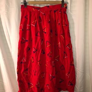 red patterend midi skirt